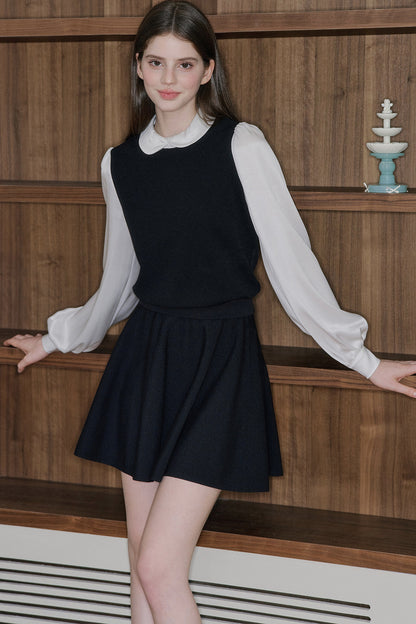 Black High-Waisted Cotton Knit A-Line Skirt