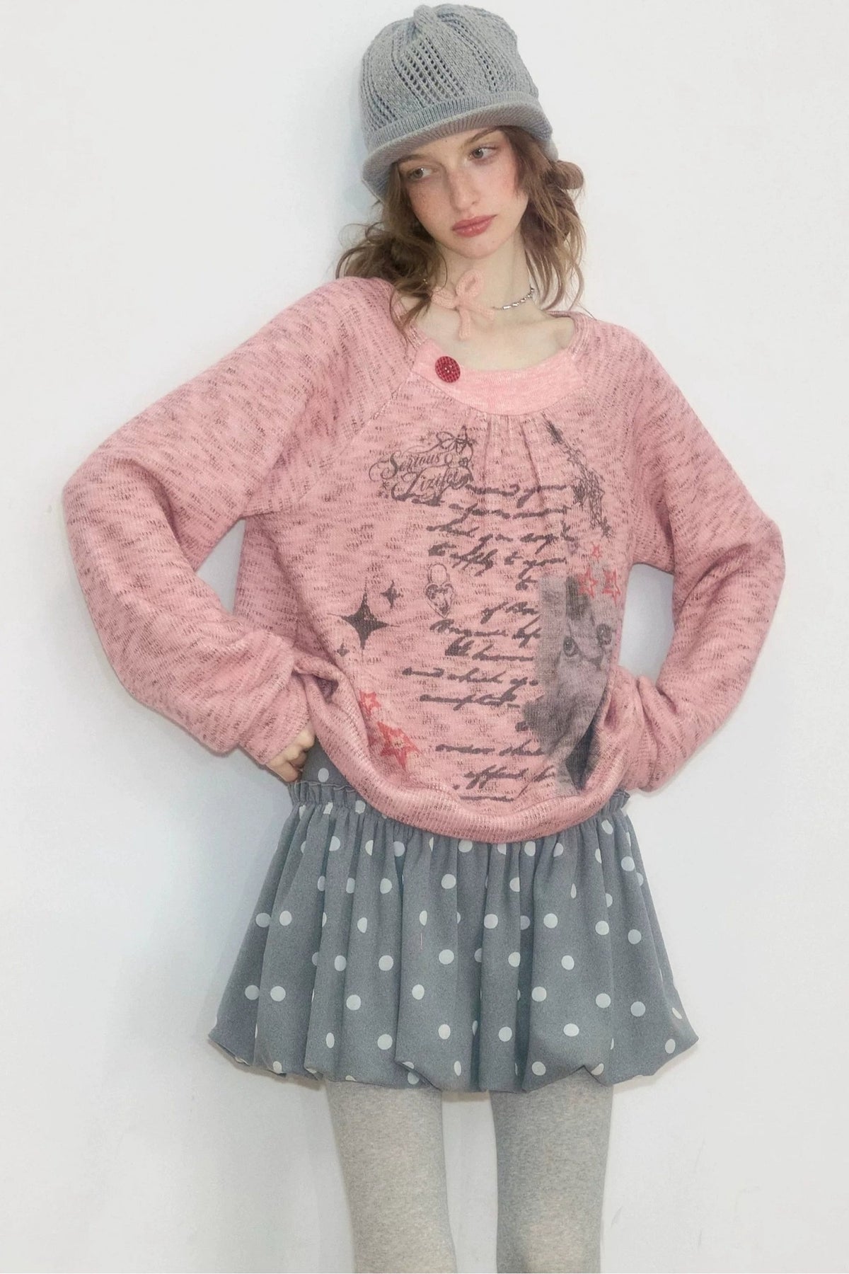 Distressed Cat Print Sweatshirt