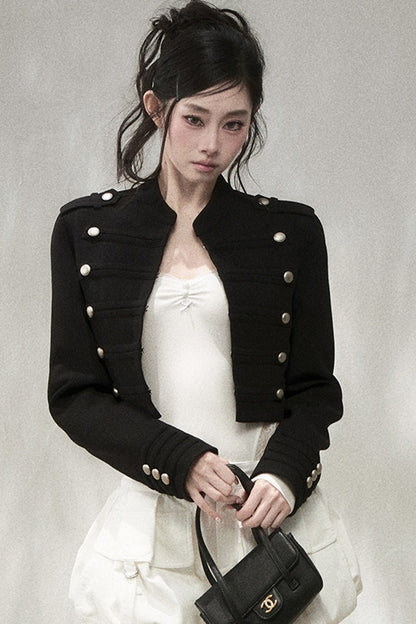 Double-Breasted Metal Button Stand Collar Short Jacket