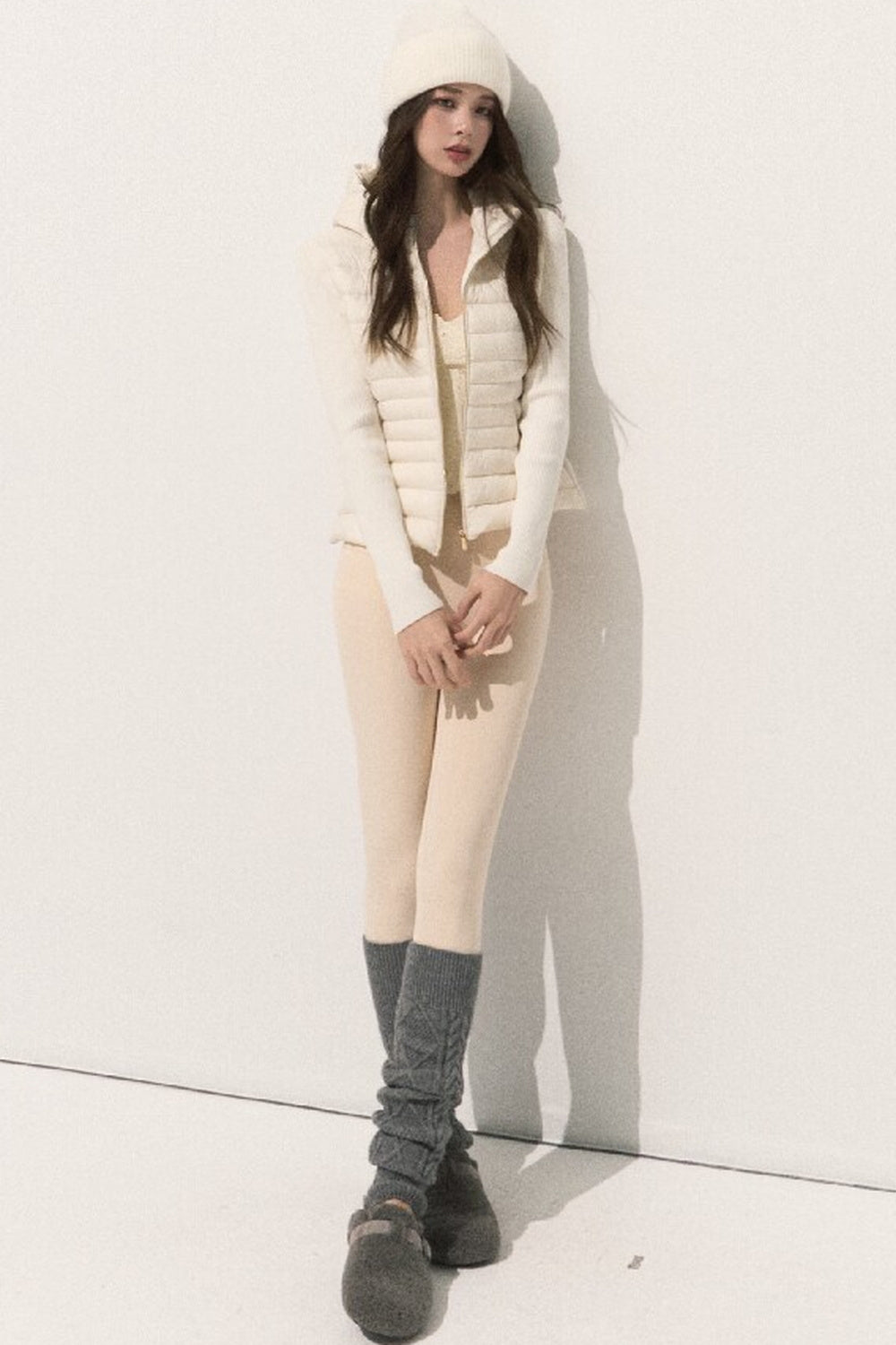 Knitted Patchwork Ribbed Down Jacket