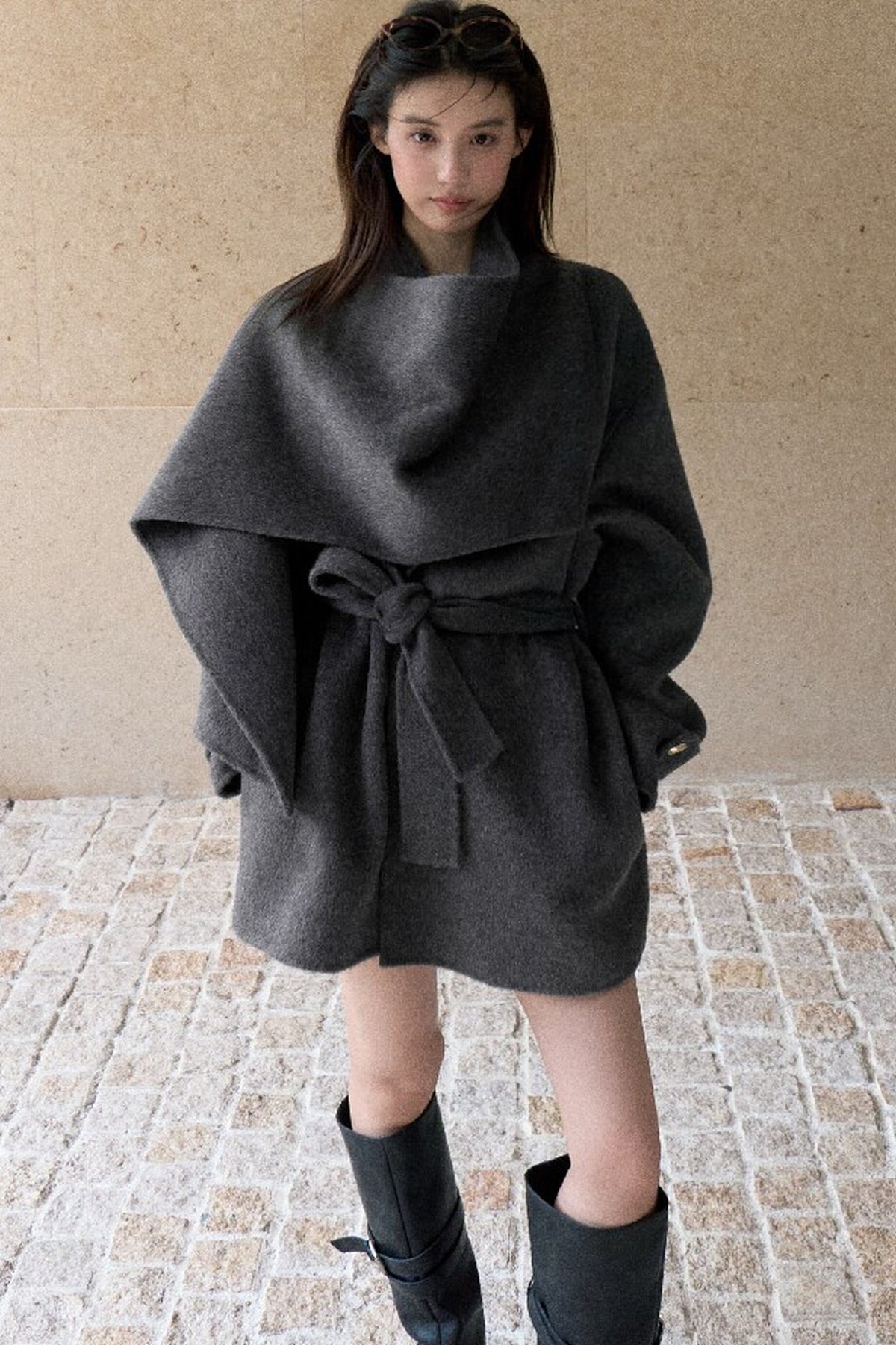 Double-Sided Wool Scarf Collar Coat