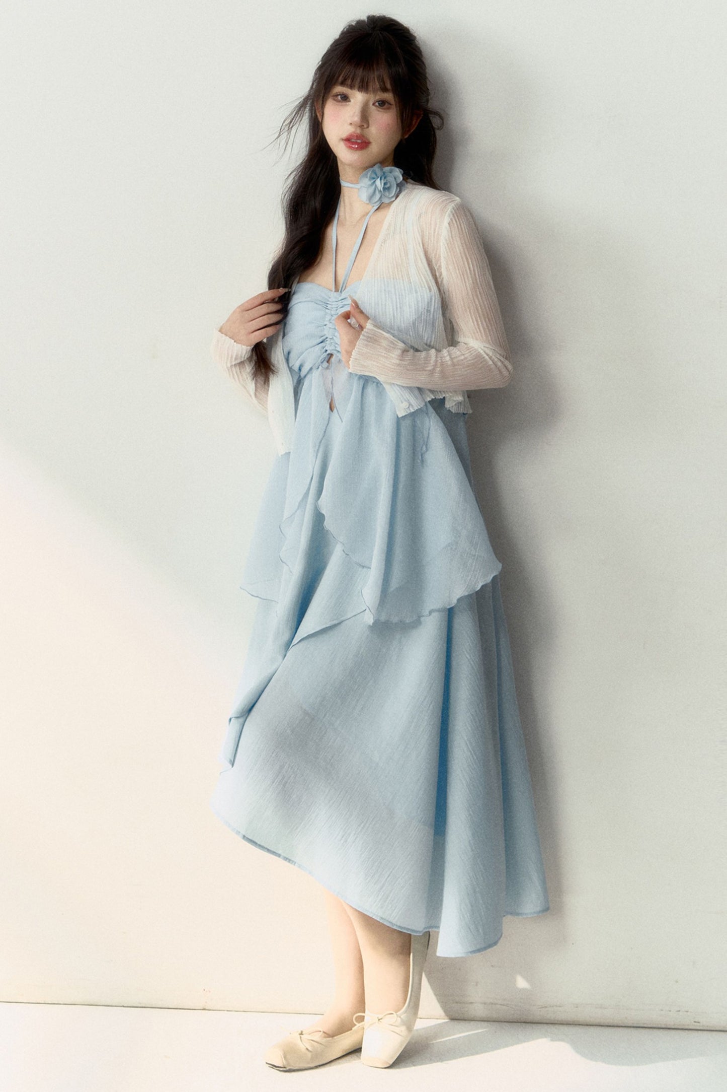 Blue Knitted Outerwear Cardigan