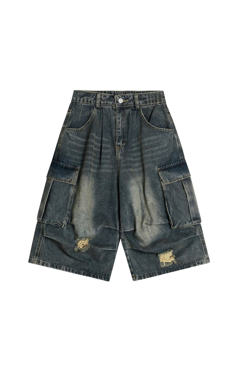 Retro Ripped Denim Capri Pants
