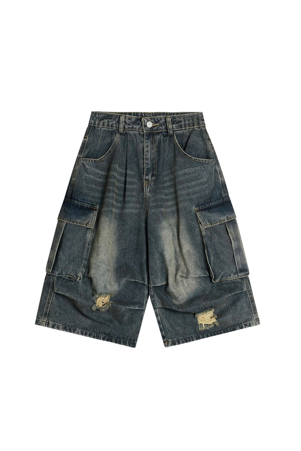 Retro Ripped Denim Capri Pants