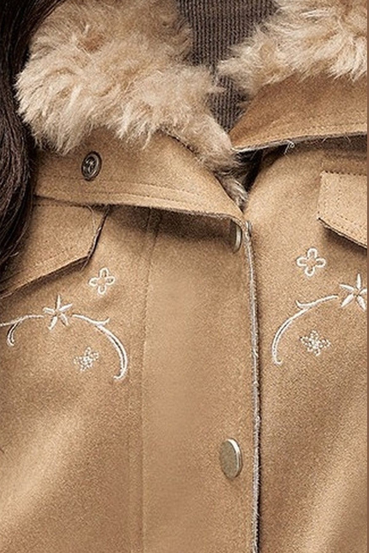 Embroidered Suede Fleece-Lined Jacket
