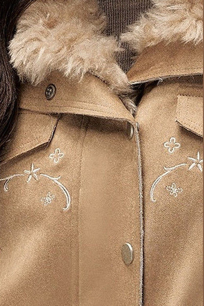 Embroidered Suede Fleece-Lined Jacket