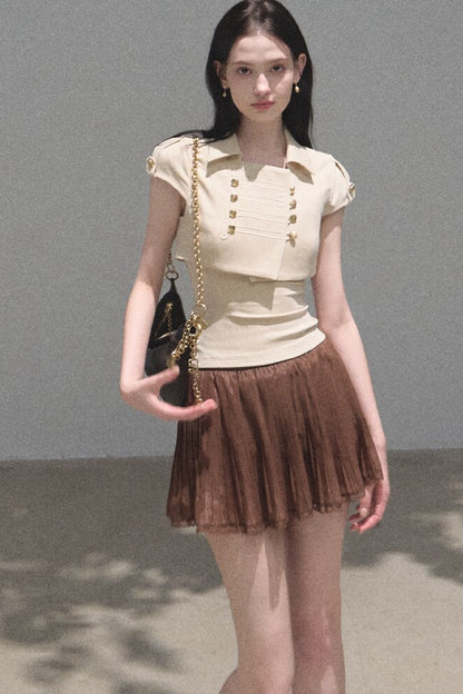Chiffon Thin Lace Pleated Skirt
