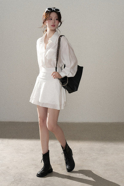 White Shirt and Skirt Set