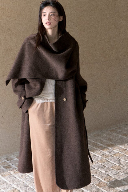 Double-Sided Wool Scarf Collar Coat