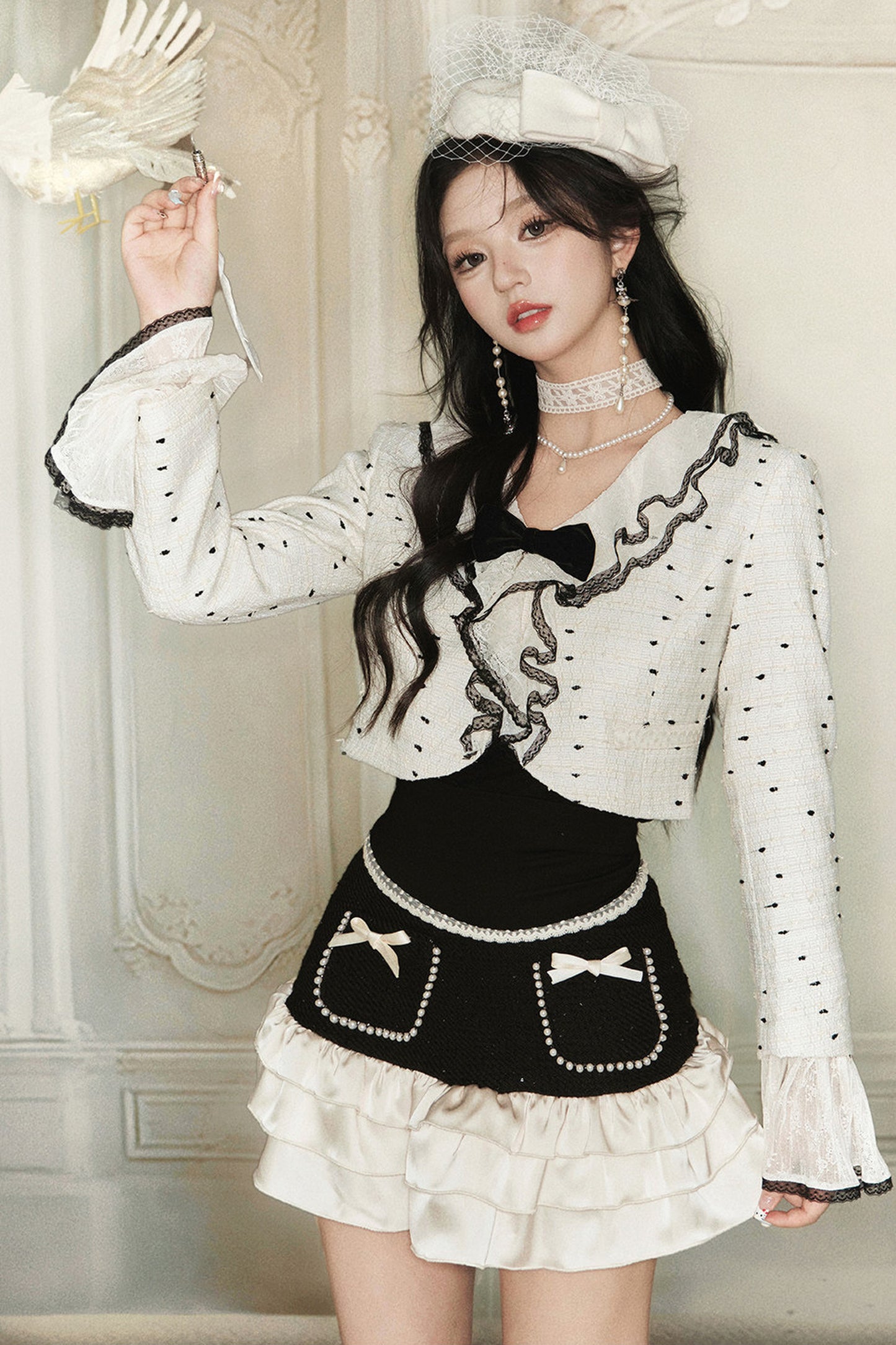 Polka Dot Ruffle Jacket and Skirt Set-Up