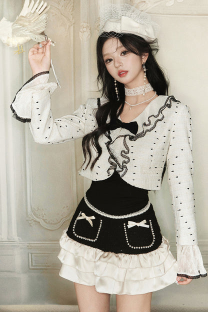 Polka Dot Ruffle Jacket and Skirt Set-Up