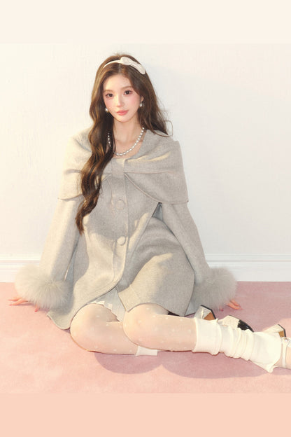 Shawl Lapel Wool Fox Fur Coat
