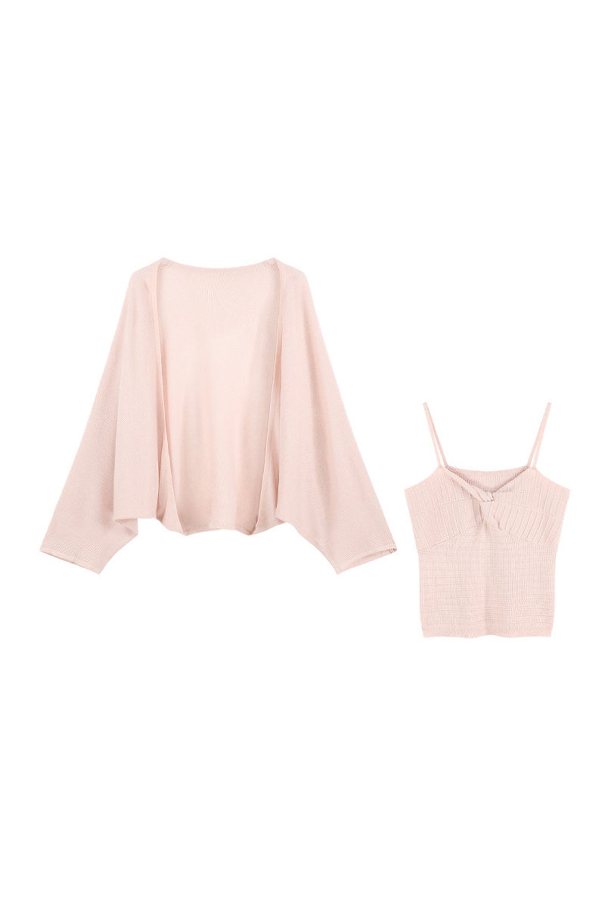 V-Neck Knitted Cardigan and Camisole Set-Up