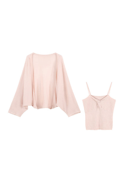V-Neck Knitted Cardigan and Camisole Set-Up