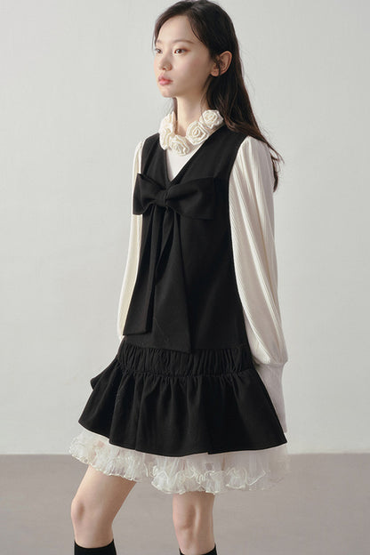 Bow Decorated Ruffle Dress