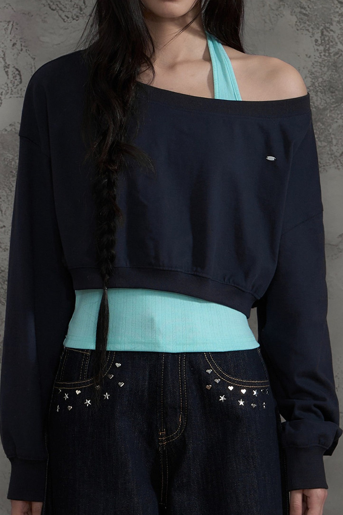 Off-Shoulder Halter Sweatshirt and Pants Set-Up