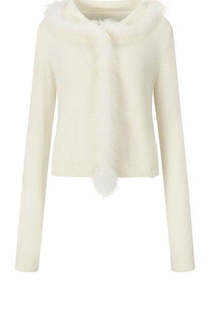 Fox Fur Trim Wool Cardigan