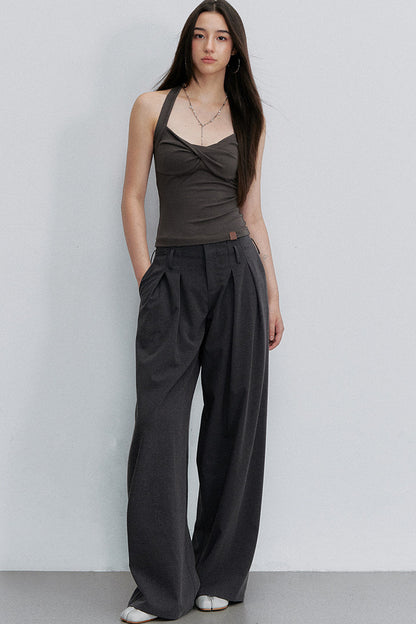 Gray Pleated Suit Pants