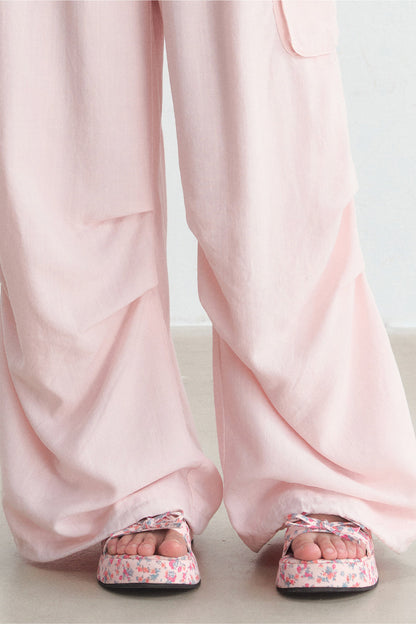 Pink High-Waisted Wide-Leg Cargo Pants