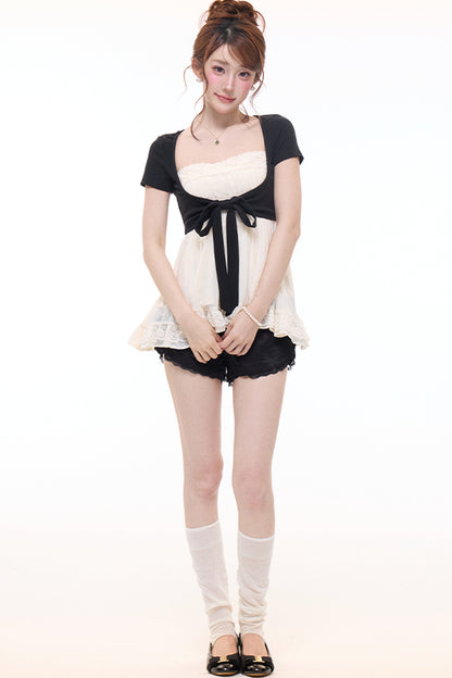 Bow-Knot Cardigan Camisole and Shorts Set-Up