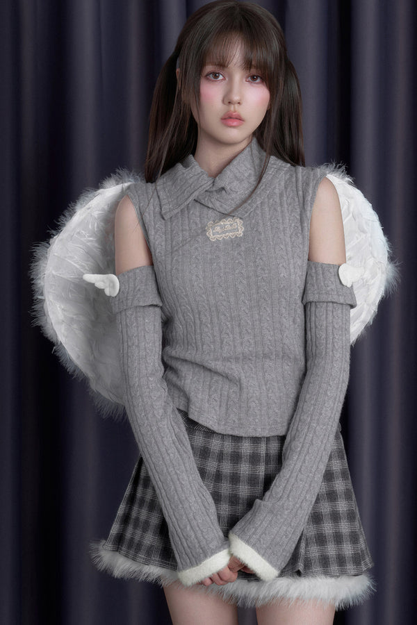 Fold-Over Collar Winged Knit Top