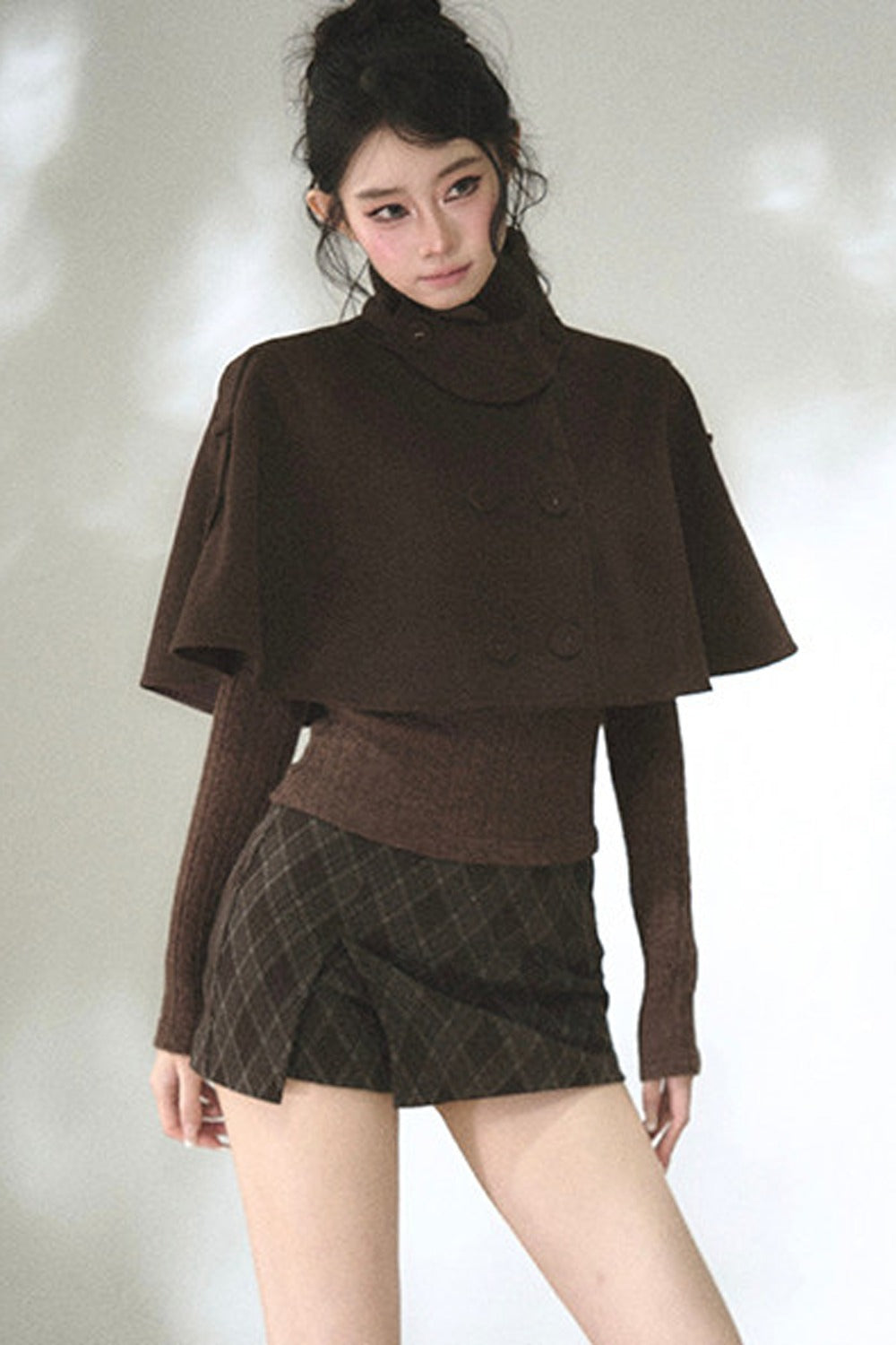 Double-Breasted Wool Blend Cape