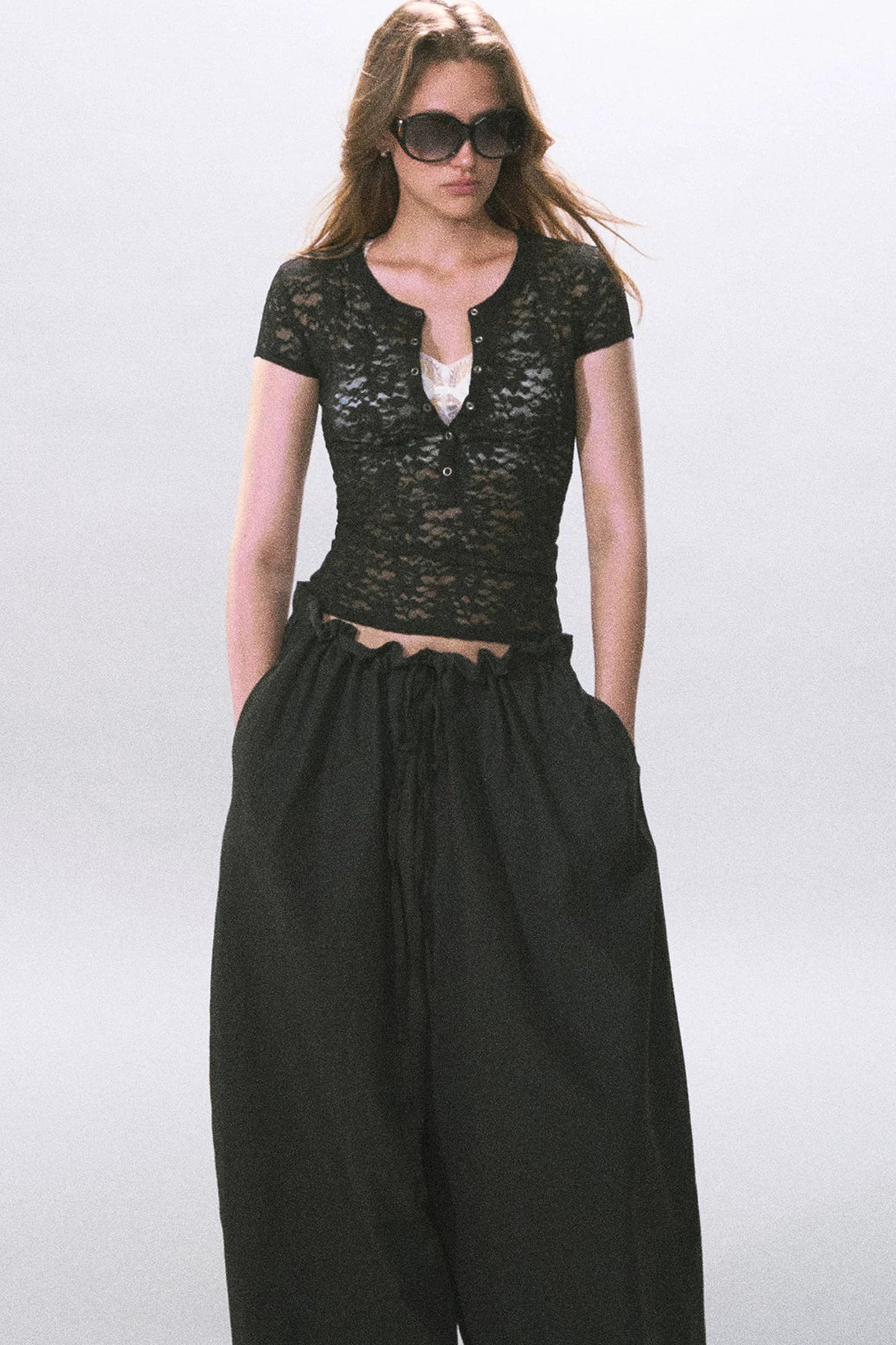 Pantalones farol negros fruncidos
