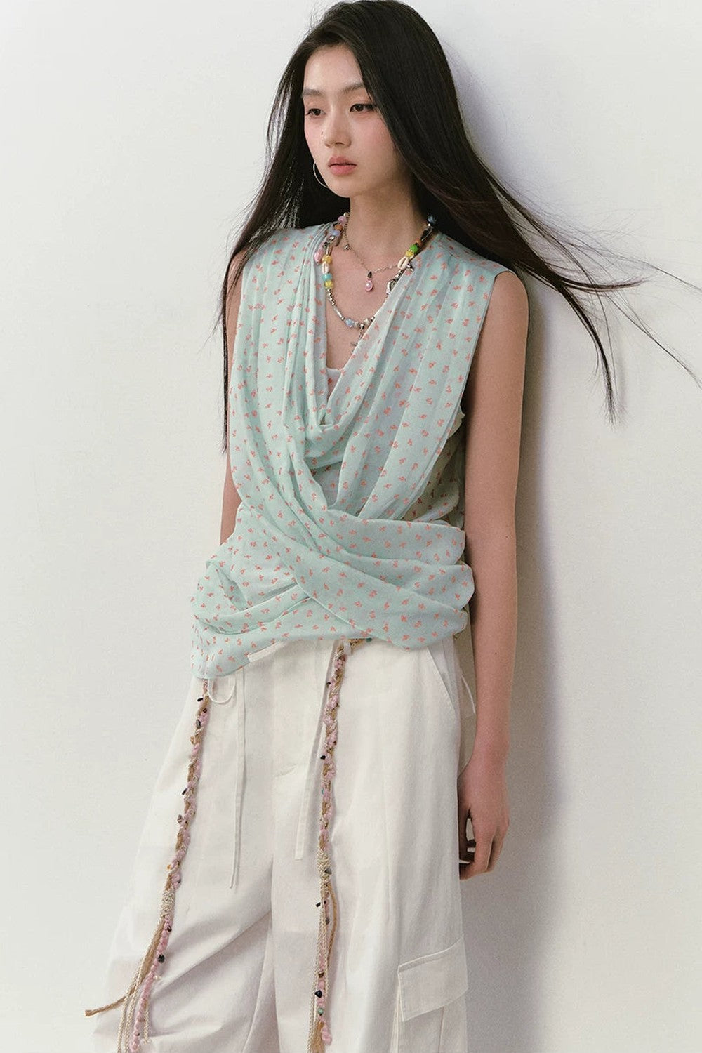 Mint Floral Cross-Neck Camisole Top