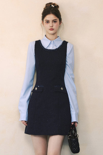 Blue Long-Sleeve Shirt Navy Dress Set-Up