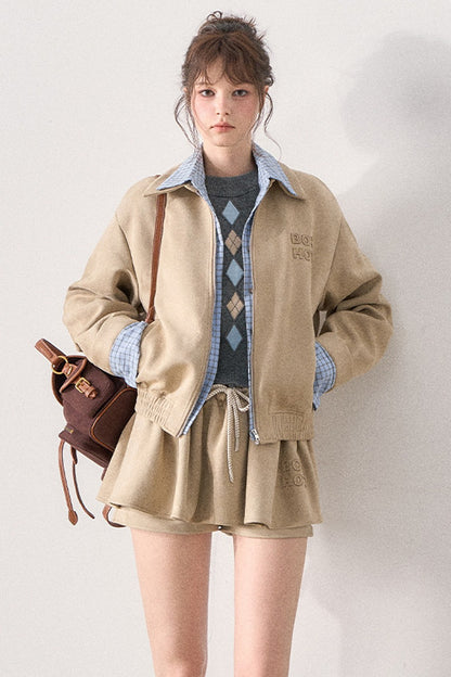 Khaki Suede Jacket and Tutu Skirt Set-Up