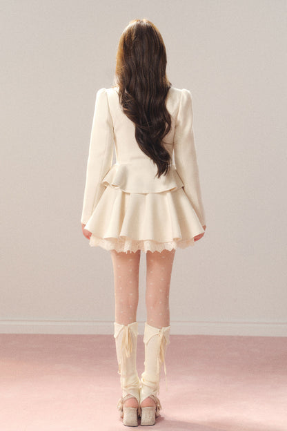 French Hepburn Style Imitation Wool Top and Skirt Set-Up