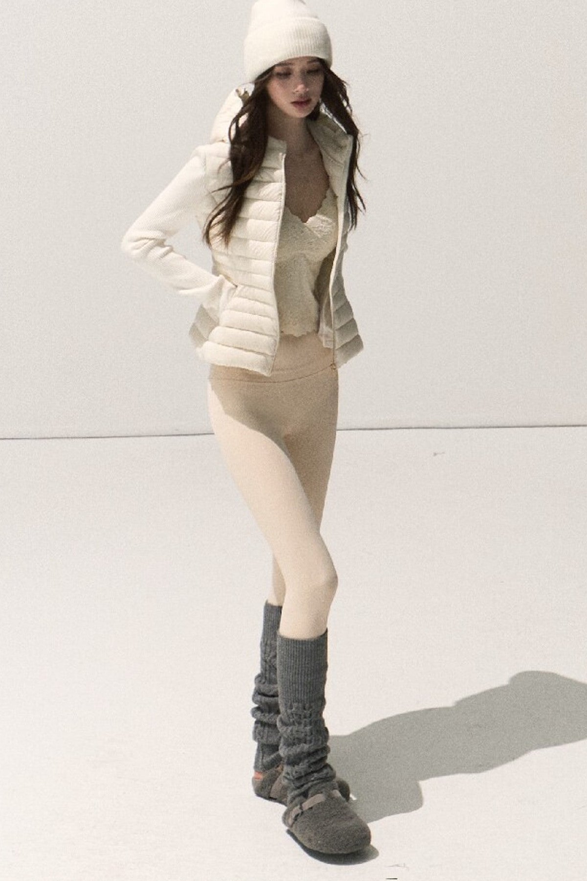 Knitted Patchwork Ribbed Down Jacket