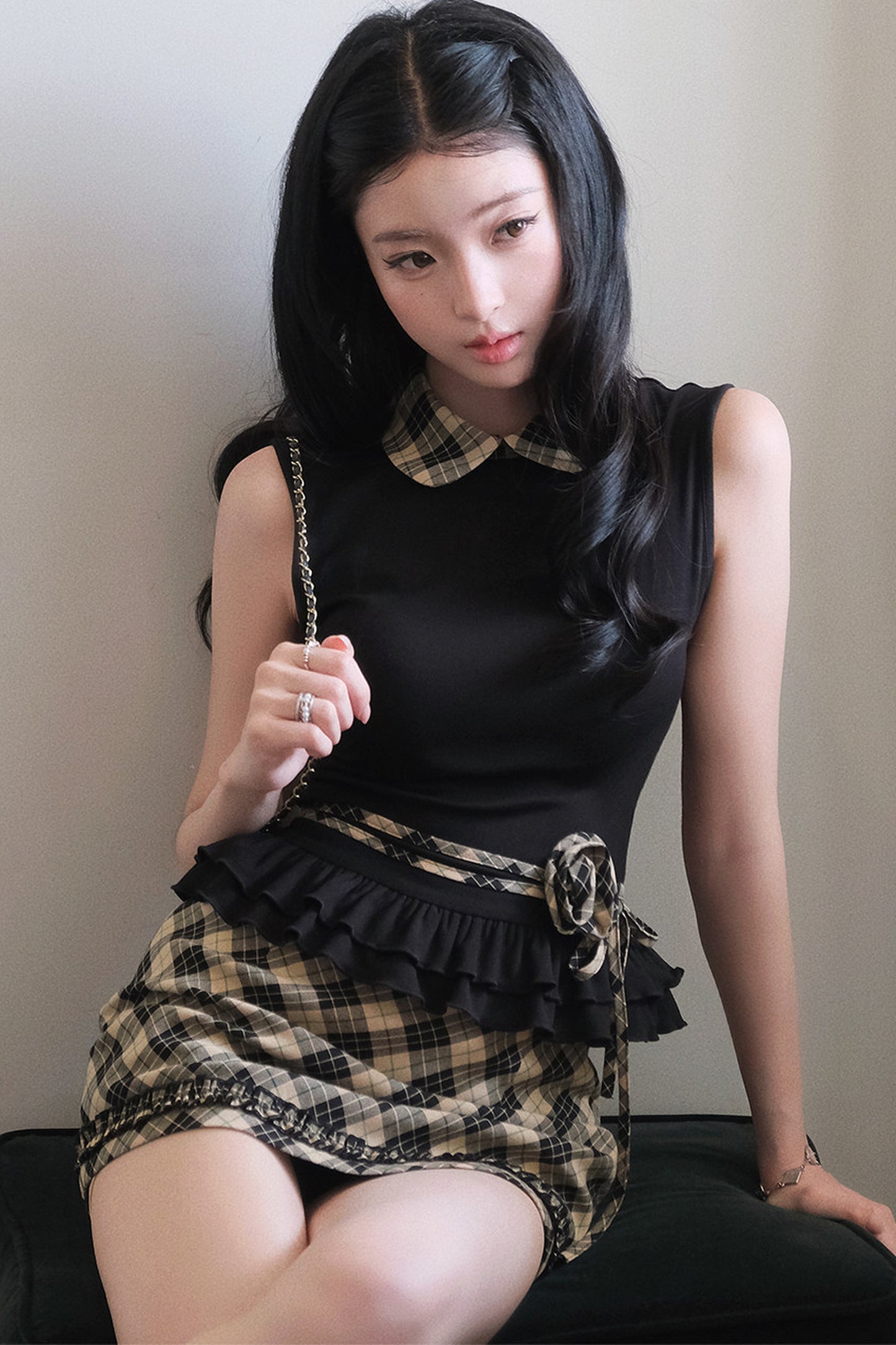 Gray Retro Plaid Two-Piece Set-Up