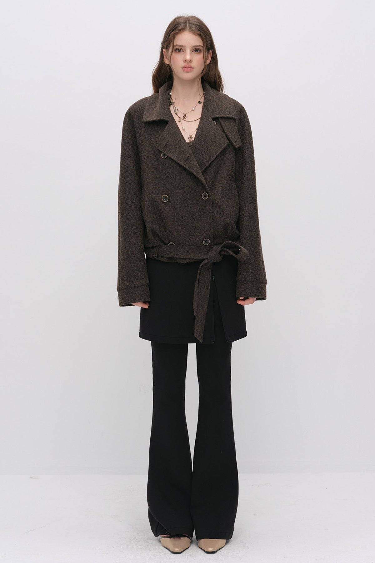 Stand Collar Tie-Up Wool Coat