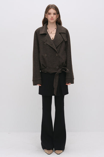 Stand Collar Tie-Up Wool Coat