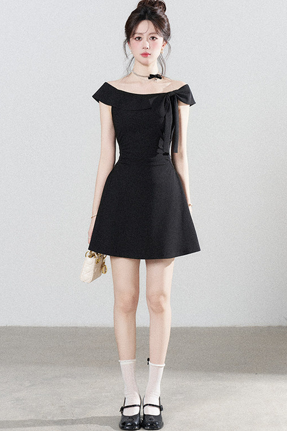 Black Off-Shoulder Knit Dress