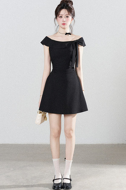 Black Off-Shoulder Knit Dress
