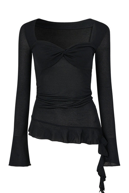 Twist Ruffle Pleated Blouse