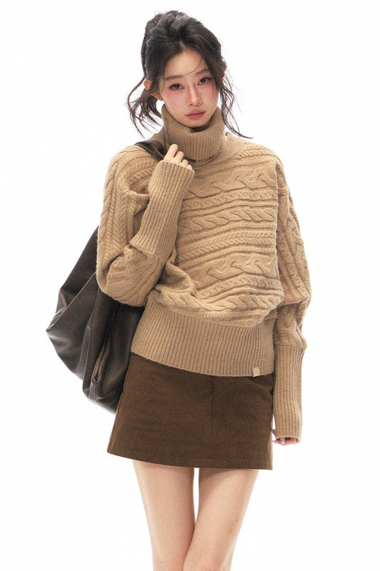 Turtleneck Knit Sweater and Long Skirt Set-Up