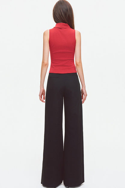 Convertible Collar Sleeveless Knit Top