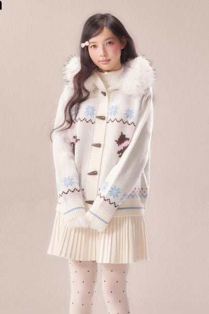 Cárdigan Fair Isle con cuello de pelo de perro