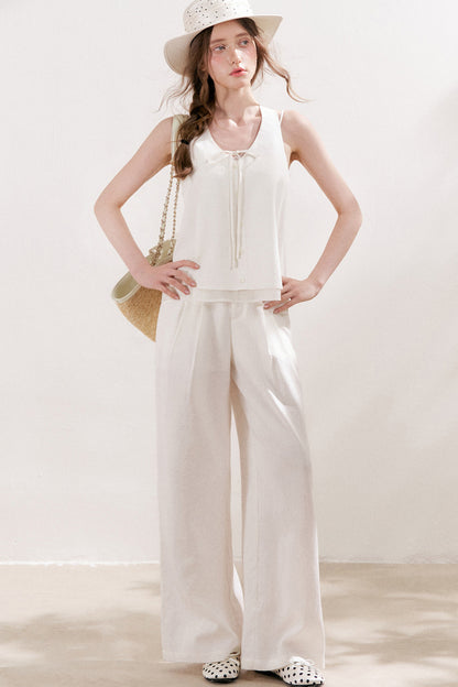 Leinen-Set aus Neckholder-Weste zum Binden und Hose mit geradem Bein