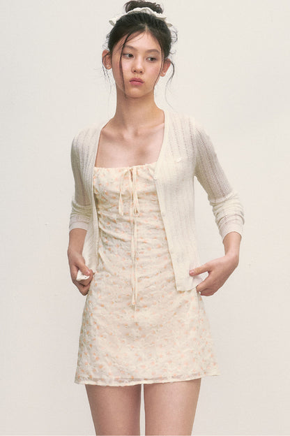 Floral Camisole Dress and Knit Cardigan Set-Up