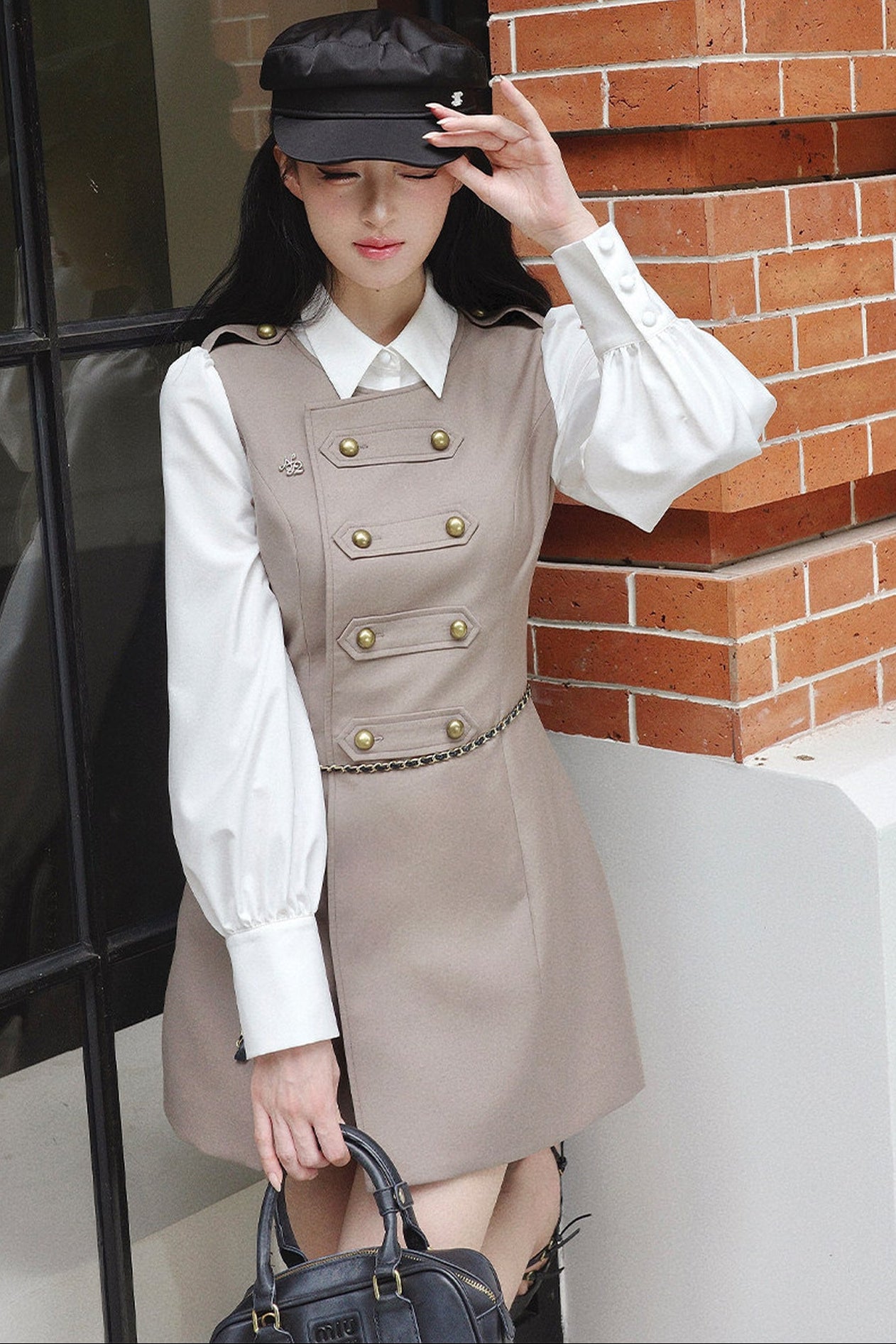 Retro Gray Puff Sleeve Dress