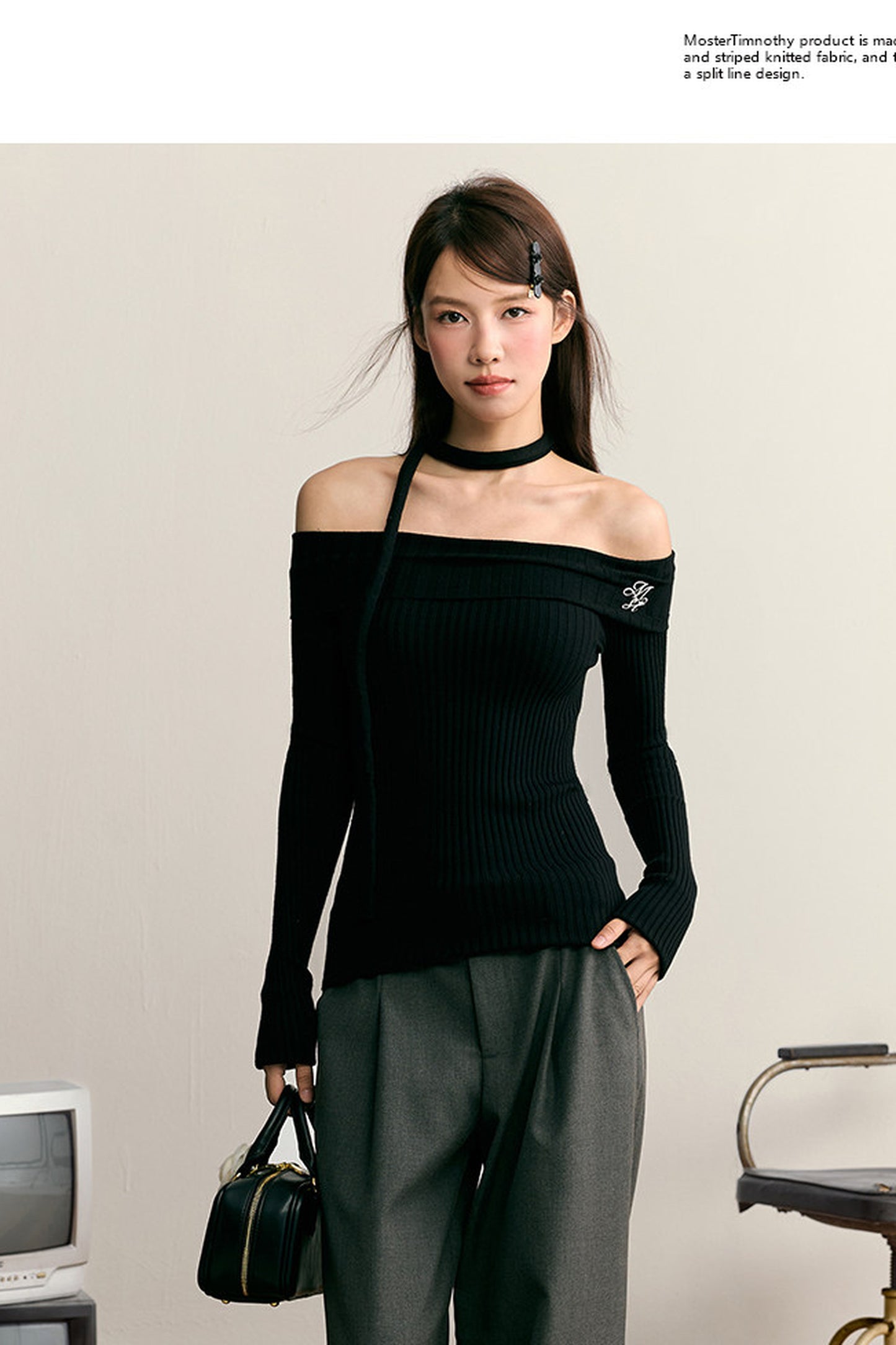 One-Shoulder-Strickpullover mit langen Ärmeln