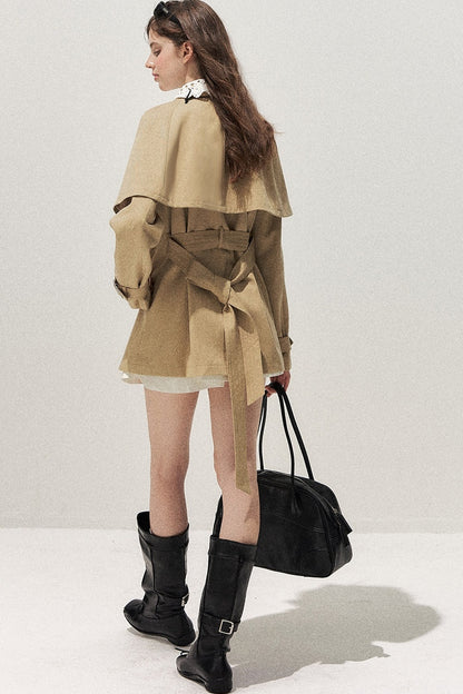 Detachable Cape Crochet Collar Trench Coat