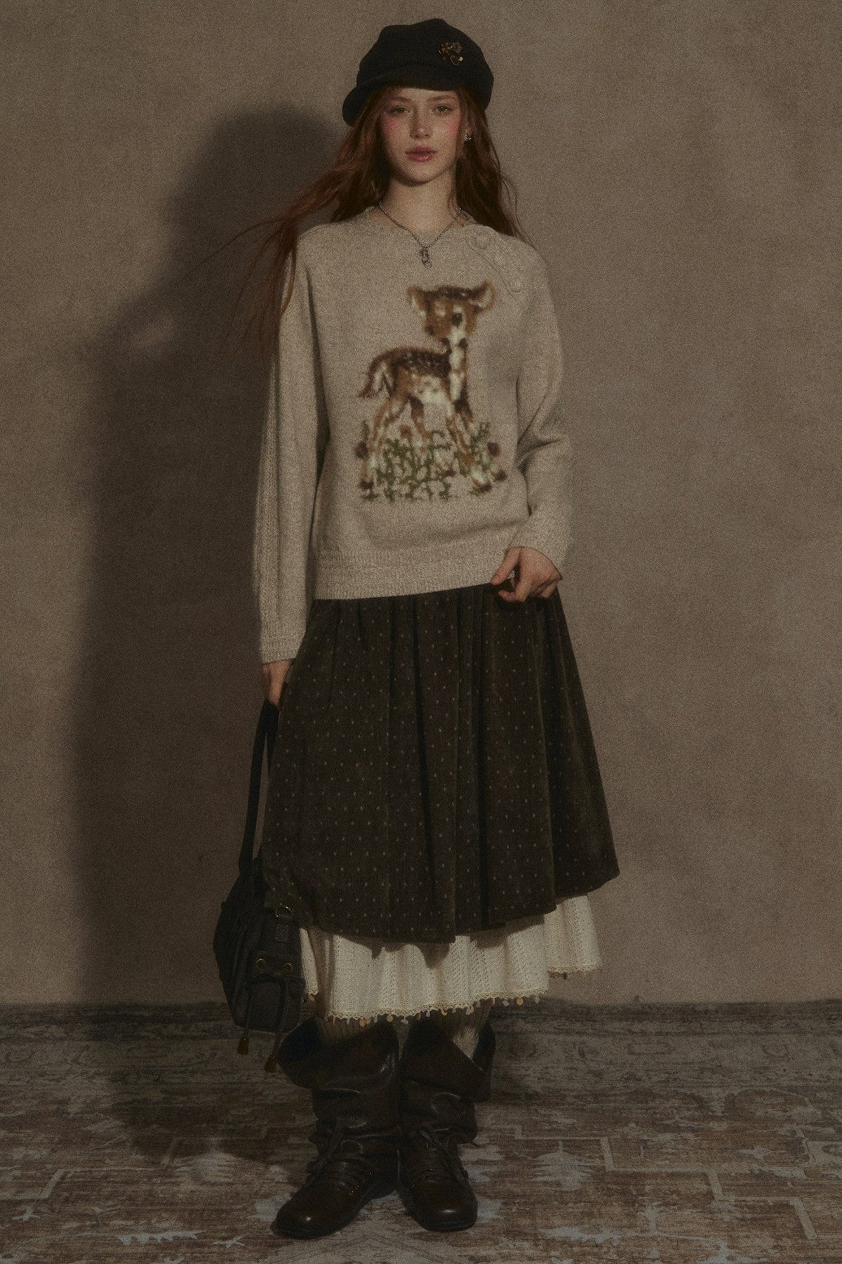 Deer Jacquard Pullover Sweater