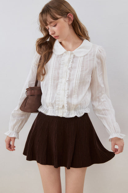 Ruffled Gathered Doll Collar Blouse