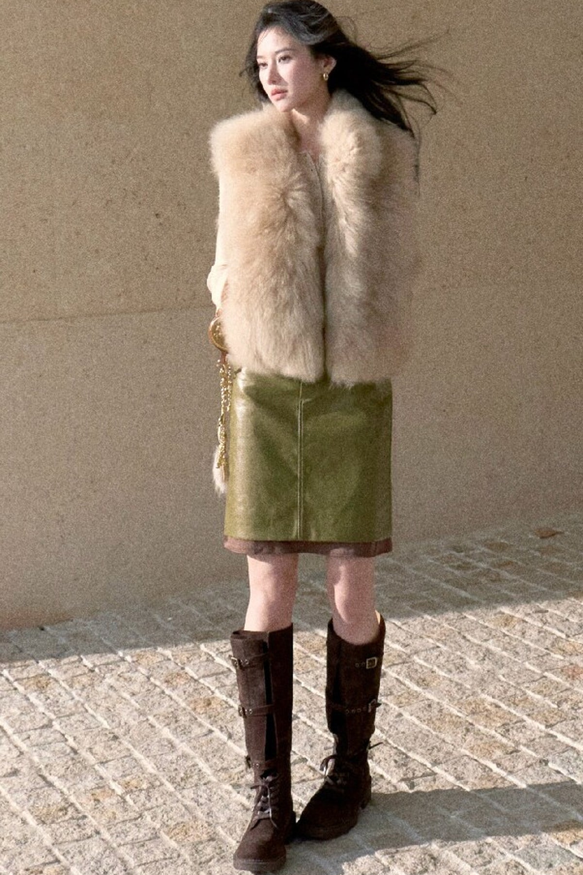 Short Fluffy V-Open Front Fur Vest