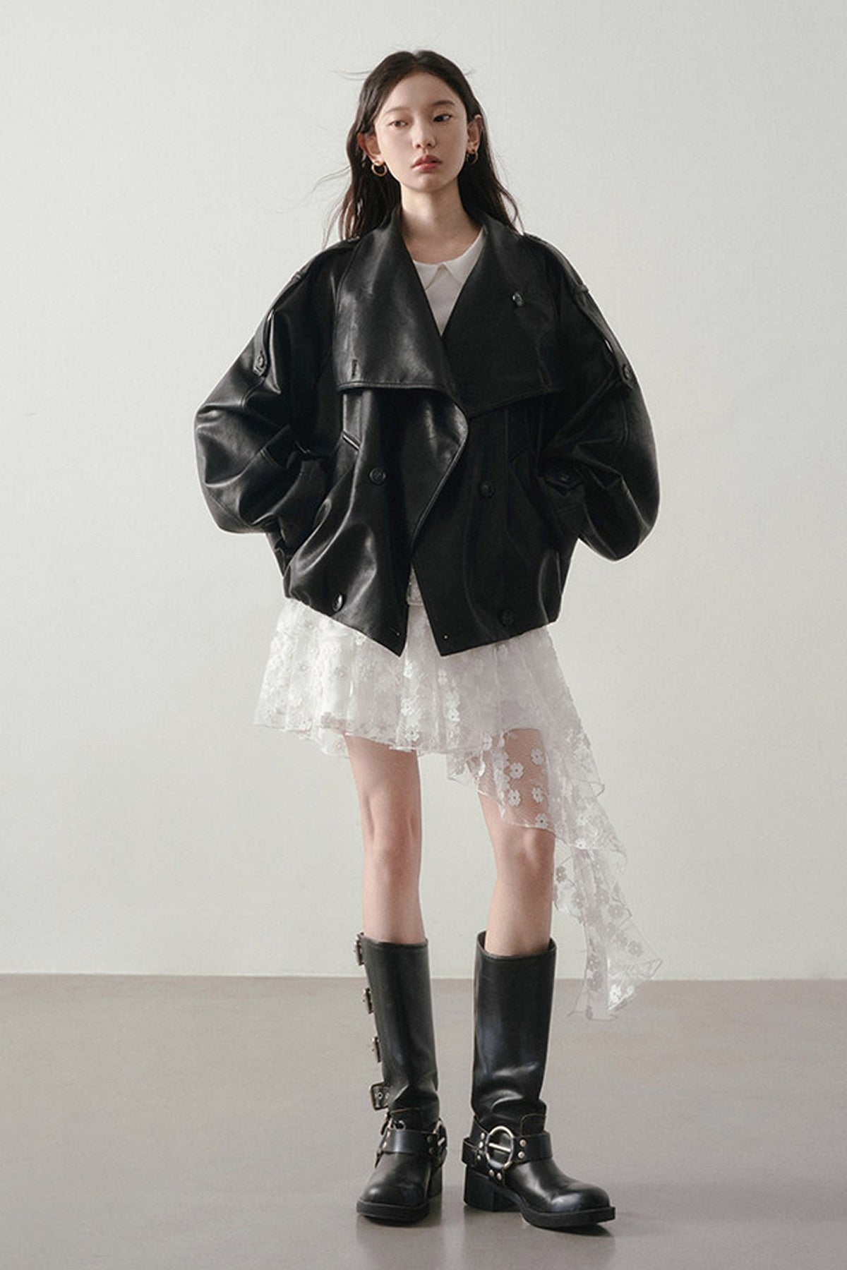 White Floral Lace Mesh High-Waisted Skirt
